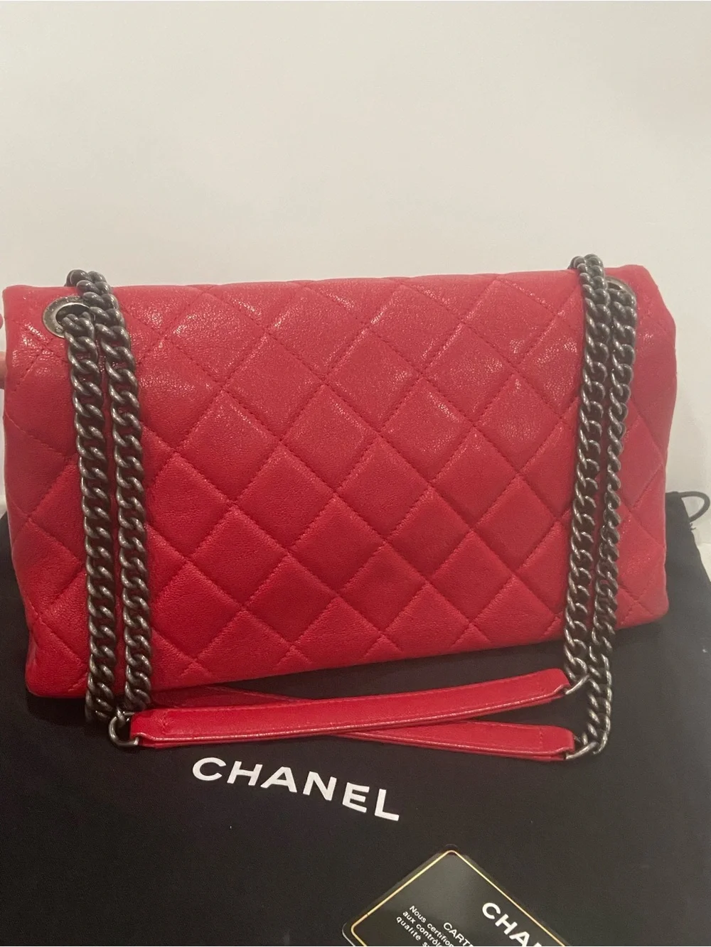 Chanel Quilted shiny Letaher Red Flap Bag
